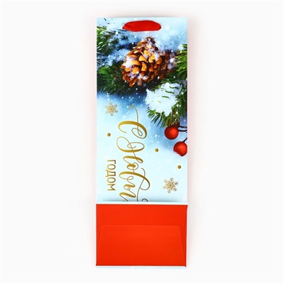 Пакет под бутылку подарочный новогодний ламинированный «С Новым годом», 13×36×10