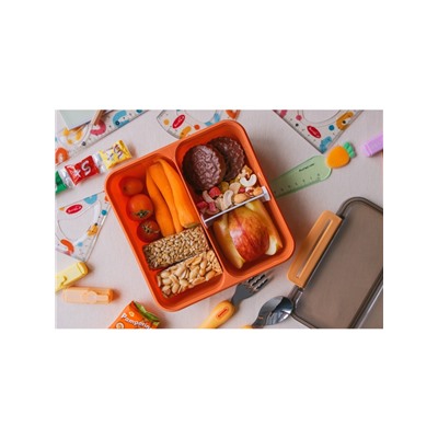 Ланч - бокс для еды Доляна «Классика», пластик, 2 отделения, в школу, 18×18×6 см, оранжевый