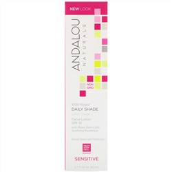 Andalou Naturals, 1000 Roses, солнцезащитный лосьон для лица для ежедневного применения, для чувствительной кожи, SPF 18, 80 мл (2,7 жидк. унции)