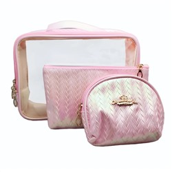 Kristaller Набор женских косметичек Chameleon Knitted rope pattern 3 in 1, розовый перламутр 25095