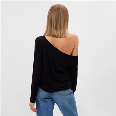 Лонгслив на одно плечо женский MINAKU: Basic line цвет черный, размер 48