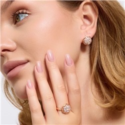 Комплект ювелирной бижутерии коллекция "Дубай" серьги и кольцо 19 р, покрытие позолота, вставка: фианиты, цвет: прозрачный, арт.313.208-19