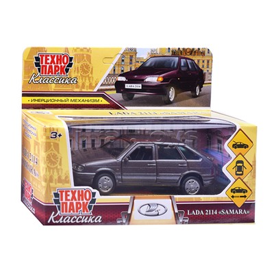 Машина металл LADA -2114 "Samara" 12 см. (двер, баг, баклажан) инерц., в коробке