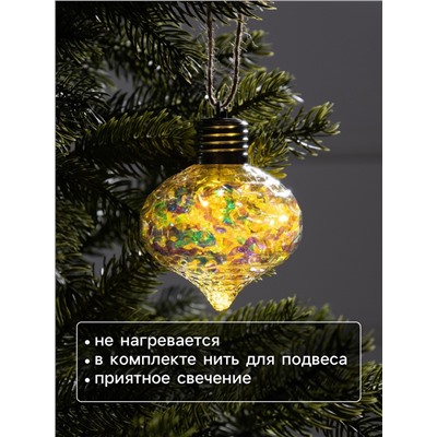 Ёлочный шар «Ретро», 9 см, 5 LED, от батареек, свечение тёплое белое