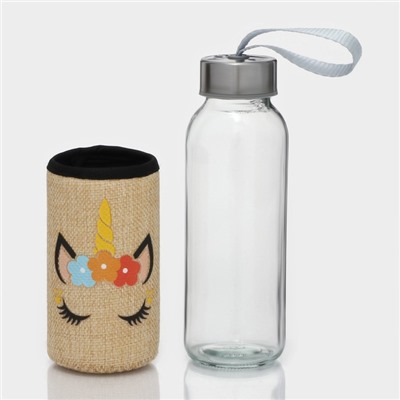 Бутылка для воды стеклянная в чехле «Единорожек», 300 мл, h=16.5 см