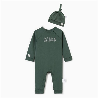 Комбинезон детский с шапочкой «Крошка Я. Еловые веточки», рост 86-92 см, зелёный