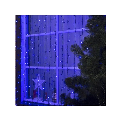 Гирлянда «Занавес» 2×3 м, IP44, УМС, тёмная нить, 760 LED, свечение синее, 220 В