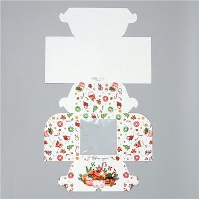 Коробка складная на 4 капкейка с окном «С Новым годом!», 16×16×10 см