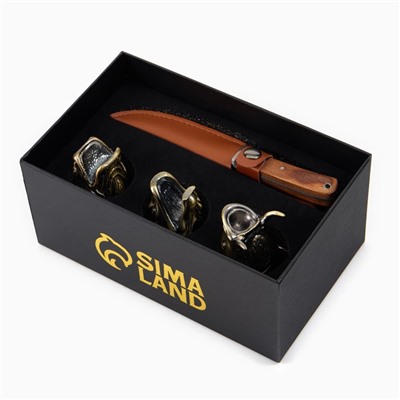 Подарочный набор 4 в 1 «Лучший рыбак»: 3 рюмки для водки по 50 мл, нож, бронза