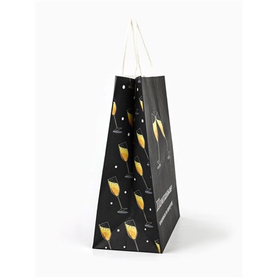 Пакет бумажный подарочный новогодний крафт, «Шампаньон», 27×21×11 см