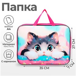 Папка для труда, А4, текстильная, 35×27×7 см «Котик корея»