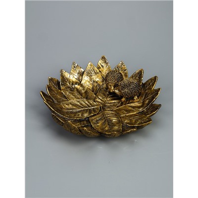 УЦЕНКА Подставка для мелочей «Пара ежей на тарелке из листьев», под золото, 24×24×6.5 см