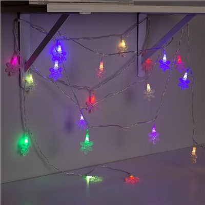 УЦЕНКА Гирлянда «Нить» 5 м с насадками «Снежинки», IP20, прозрачная нить, 20 LED, свечение мульти (RG/RB), мигание, 220 В