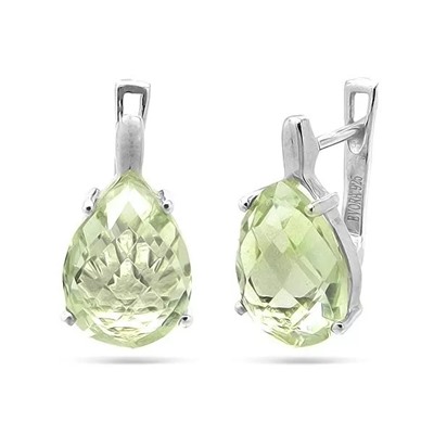 Серьги из серебра зеленый аметист, Капля