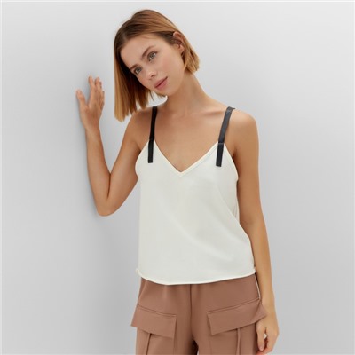 Топ с кожаными бретелями женский MINAKU : Casual Collection, белый, размер 48