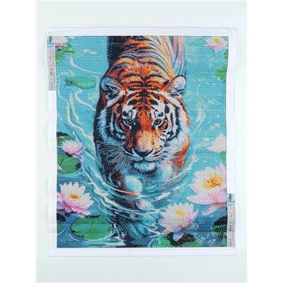 Алмазная мозаика с полным заполнением на холсте «Тигр в воде», 40×50 см
