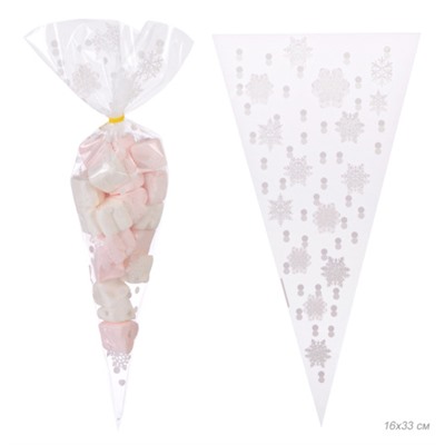 Пакет подарочный конус 150 штук 33х16 см Снежинки / NG1054 /уп 100/