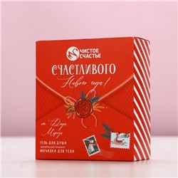 Подарочный набор новогодний «Счастливого праздника», гель для душа 100 мл и мочалка для тела, Чистое счастье