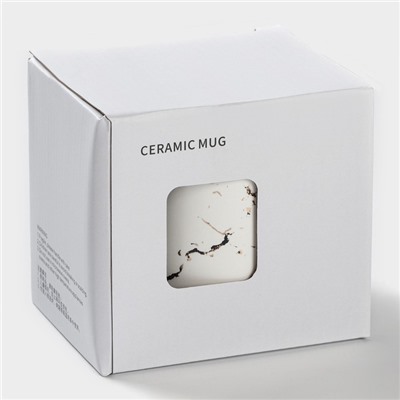 Кружка с ложкой «Белый мрамор», 350 мл, керамика, белая