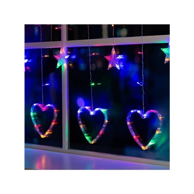 Гирлянда «Бахрома» 2.4×0.9 м с насадками «Сердце», IP20, прозрачная нить, 186 LED, свечение мульти, 8 режимов, 220 В