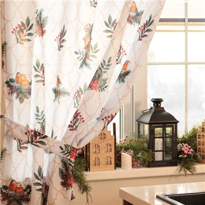 Комплект штор для кухни с подхватами «Этель» Beautiful birds, 2 шт., белый, 145×180 см