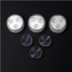 Светильник водонепроницаемый, мини, RGB, IP68, 3×1.9 см, от CR2032, пульт, 3 шт.