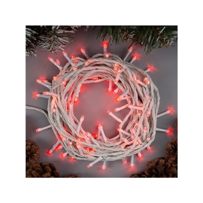 Гирлянда «Нить» 10 м, IP20, белая нить, 100 LED, 8 режимов, 220 В, свечение красное