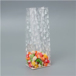 Пакет подарочный новогодний с жёстким дном, прозрачный с ёлками, 6×8×23 см