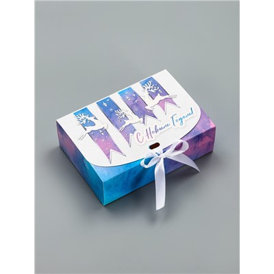 Коробка подарочная новогодняя, складная «Новогодние олени», 16×11.5×5 см