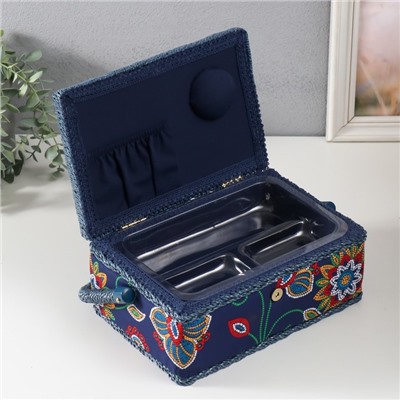 Шкатулка для рукоделия и шитья «Цветочная мозаика», хранение ниток, иголок, мелочи, 24×16×11 см