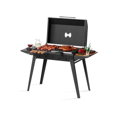 Мангал «Классика 600К», 100.2×38×69 см, 2 мм, складные ножки, боковые полки, крышка