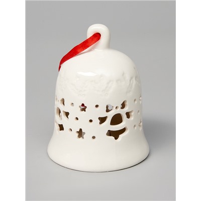 Ёлочный шар с подсветкой «Колокольчик», 10.5×8.3×8.3 см, 1 LED, керамика, от батареек LR44×3, керамика, свечение тёплое белое