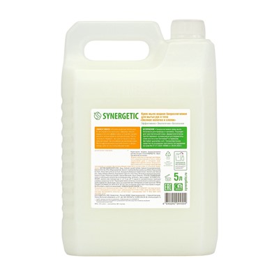 Крем-мыло жидкое SYNERGETIC «Овсяное молочко и хлопок», биоразлагаемое, для мытья рук и тела, 5 л
