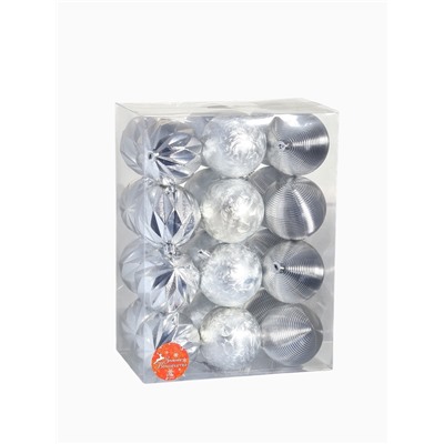Ёлочные игрушки «Зимний шик», шары новогодние, d=8 см, набор 24 шт., серебро