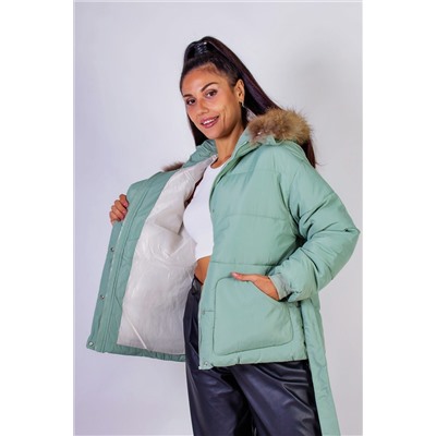 Куртка арт. 611 на поясе с капюшоном, натуральный мех, евро-зима, демисезон НАТАЛИ, 1067159