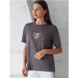 Футболка с принтом свободная эластичная из премиального хлопка