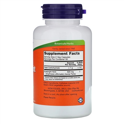 Now Foods, Eyebright Herb, 410 mg, 100 Veg Capsules