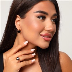 Комплект ювелирной бижутерии Дубайское золото: серьги и кольцо, с покрытием позолотой, вставка: крупный циркон, цвет: черный, р-р 17, арт.214.621-17