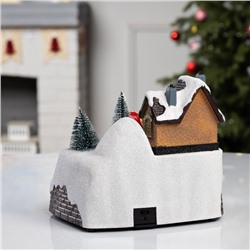 Светодиодная фигура «Поезд и снеговик» 20×20×16 см, полистоун, батарейки ААх3 (не в комплекте), USB, свечение тёплый белый