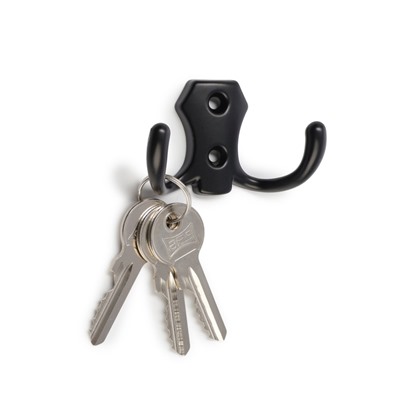 Крючок мебельный ТУНДРА КМ201BL, двухрожковый, черный