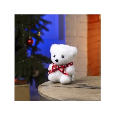 Светодиодная фигура «Медвежонок в бабочке» 9×12×8 см, флок, батарейки CR2032×2 (не в комплекте), свечение тёплое белое