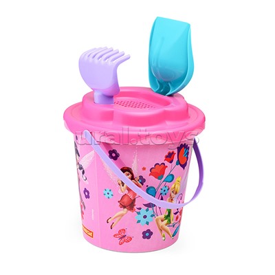 Набор Disney "Феи" №2: ведро с наклейкой, ситечко "Солнышко" лопатка №5, грабельки №5