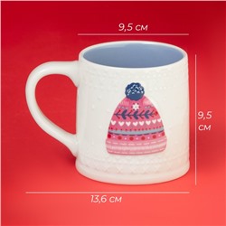 Кружка Доляна «Новогодняя шапочка», 480 мл, 13.6×9.5×9.5 см, фарфор, белая