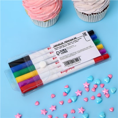 Маркер пищевой 2-х сторонний, набор из 6 цветов