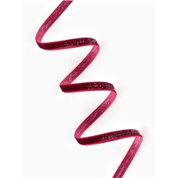 Лента бархатная, с серебряным люрексом, 6 мм, 18±1 м, бордовая №46