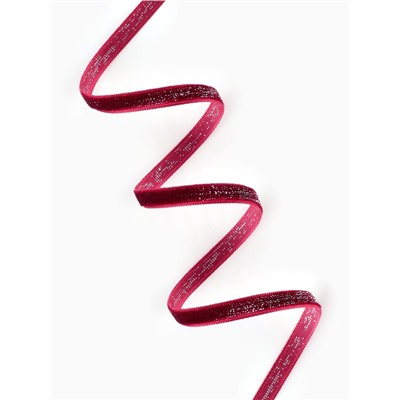 Лента бархатная, с серебряным люрексом, 6 мм, 18±1 м, бордовая №46