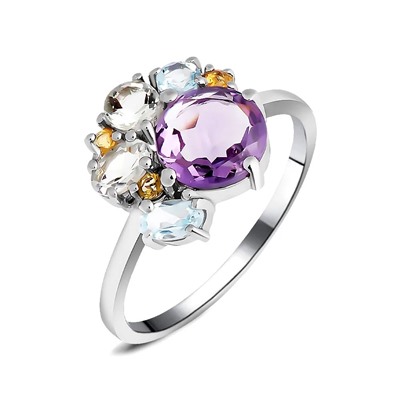 Кольцо, аметист , зеленый аметист , топаз , цитрин, Рада
