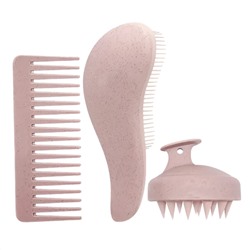 Kristaller Набор для волос: щетка-массажер для мытья головы, гребень, расческа-капля, розовый 27748