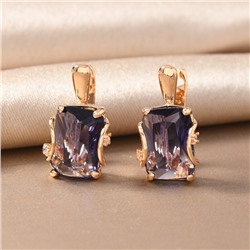 Серьги с крупным камнем ювелирная бижутерия коллекция "Дубай", покрытие позолота,  вставка: фианит и цирконы, цвет: фиолетовый и прозрачный, арт.217.358