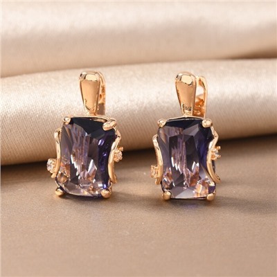 Серьги с крупным камнем ювелирная бижутерия коллекция "Дубай", покрытие позолота,  вставка: фианит и цирконы, цвет: фиолетовый и прозрачный, арт.217.358